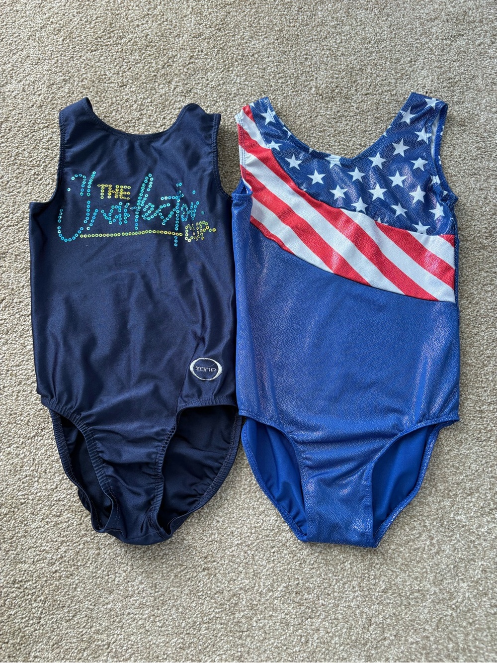 Kids Bundle of 2 Navy Blue Sparkle Stars One-Piece Gymnastics Leotards Size 8/L